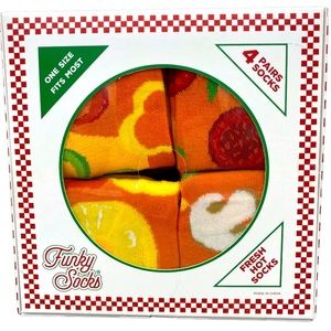 Funky Socks Unisex Pizza Socks Gift Set of 4 Novelty Pizza Box One size NIB!